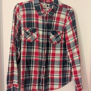 The North Face Red and Green Long Sleeve Button Down Shirt